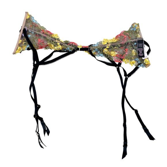 Victoria’s Secret Floral Embroidered Mesh Garter Belt Multicolor Lace Size M NWT - Picture 1 of 7